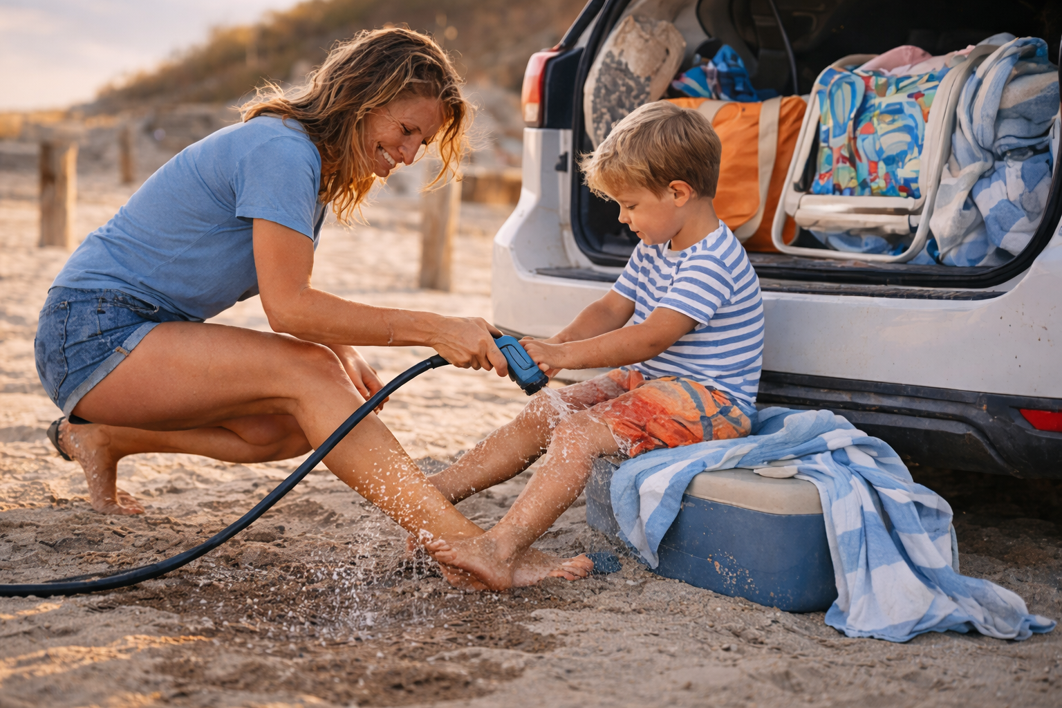 Family at the beach with children